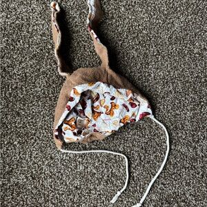 Handmade Brown + Multi-Mushroom Print Bunny Ear Baby Hat